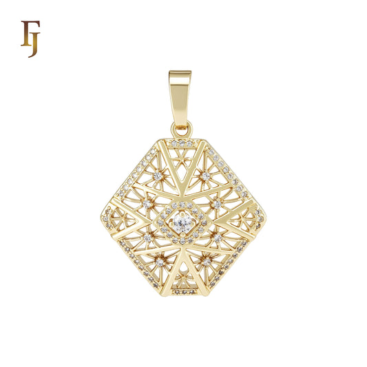 Oval Hexagon Snowflake filigree 14K Gold Pendant