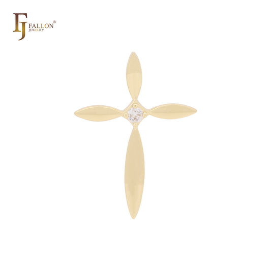 Colgante de cruz latina con circonitas blancas en oro rosa