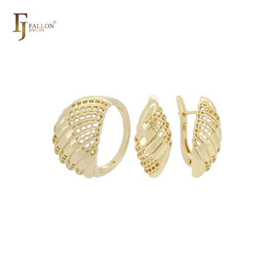 Conjunto de joias de ouro 14K com anéis em formato de croissant oco
