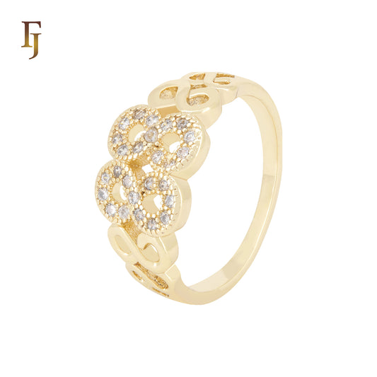 Double Infinity 8 Eight links of white CZs 14K Gold Fashion Rings