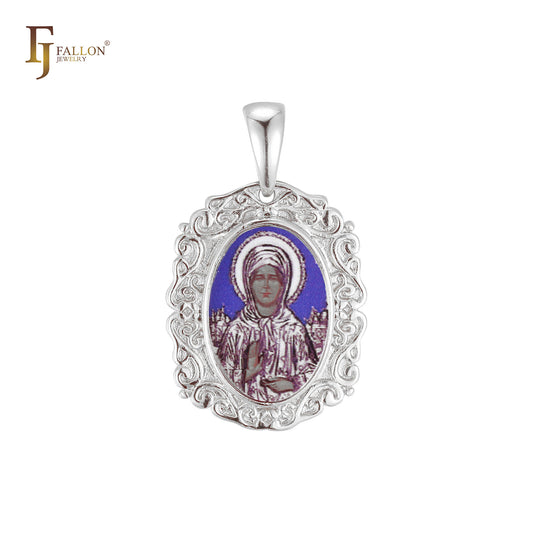 Virgin Mary pendant in Rose Gold, White Gold plating colors