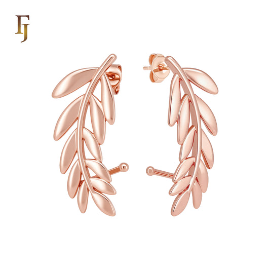 Branch of leaves cluster 14K Gold, Rose Gold Cuff Stud Earrings