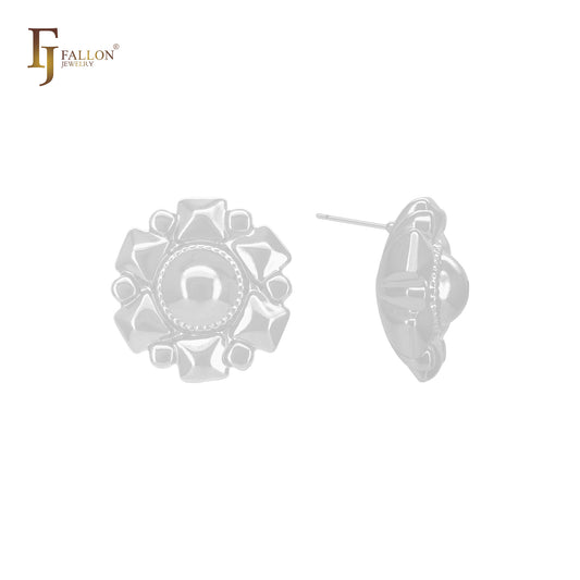 Pendientes de oro de 14 quilates, oro rosa y oro blanco con forma de pirámide mixta de puntos hexagonales.