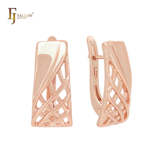 Thousand crossing mesh net Rose Gold Russian Lock Earrings