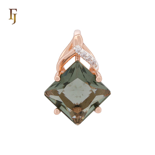 Green Princess-Cut Pendant with CZ Accent – 13.5×13.5mm Rose Gold Plated Solitaire Pendant by FJ Jewelry