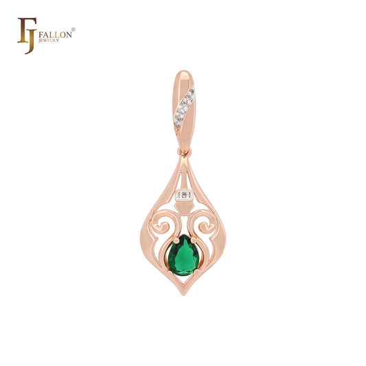 Роскошный узор из двухцветного изумрудного фианита в розовом золоте