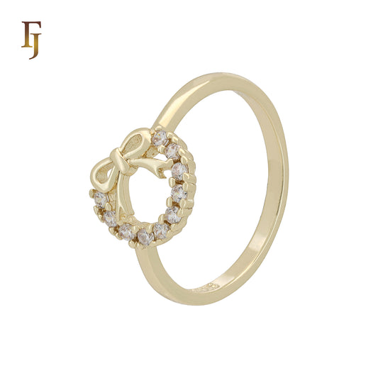 Ribbon Wreath Ring with CZ Accents – 10mm Gold-Plated Fashion Jewelry by FJ Fallon