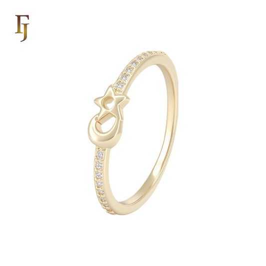 Star and moon white CZs 14K Gold Wedding Band Rings
