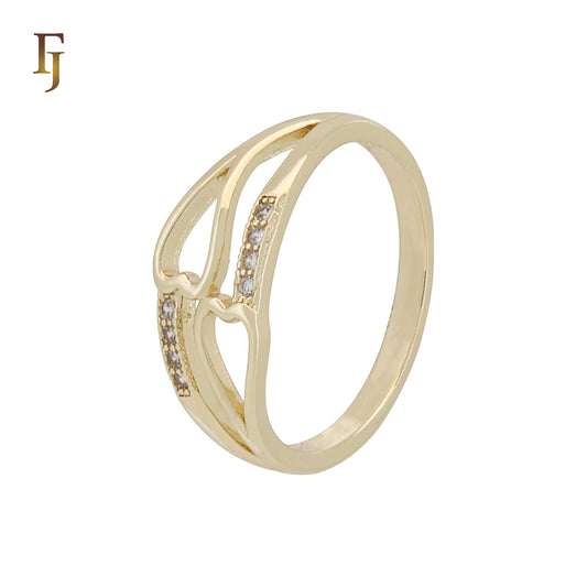 Double Heart Gold Plated CZ Ring | Romantic Couple Adjustable Ring for Women | Love Jewelry Gift | FJ Jewelry