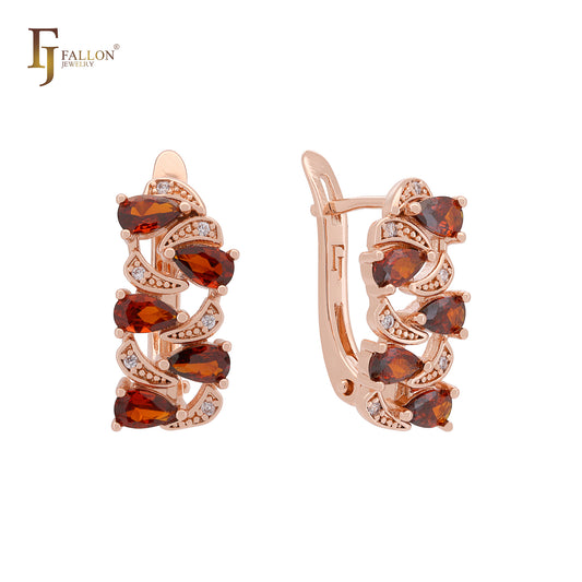 Cluster Red Czs Luxurious Rose Gold Russian Lock Earrings