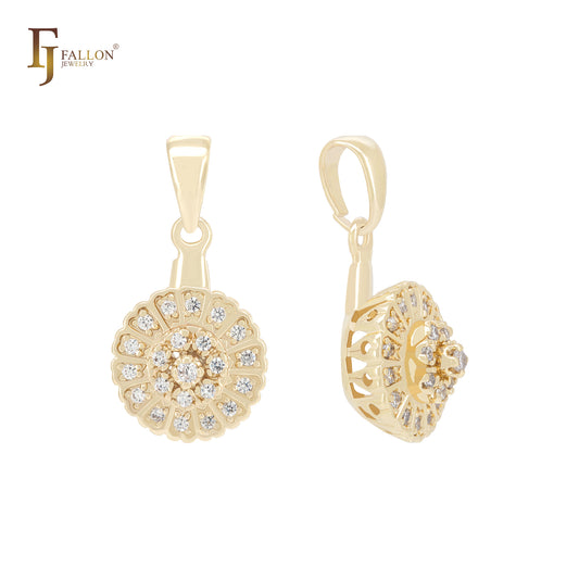 Fancy white CZs of flowers 14K Gold Pendant