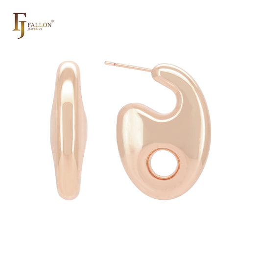 Pendientes de botón con seis formas geométricas brillantes y huecas de oro de 14 quilates, oro rosa y oro blanco.