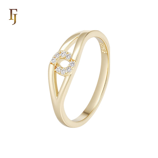 Crossing ribbons of white CZs 14K Gold Fashion Rings