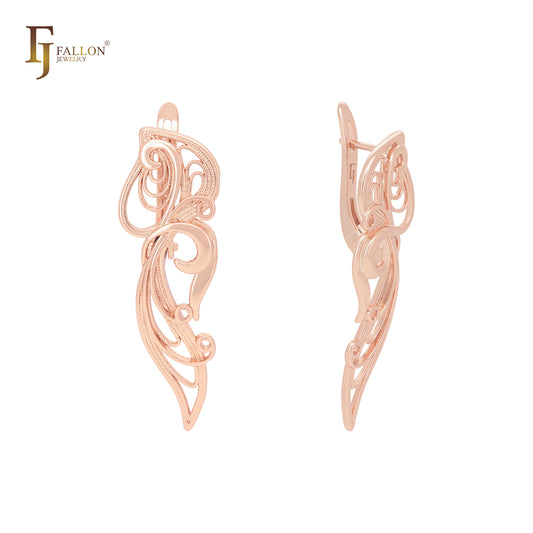Elegant twsited Filigree Rose Gold Russian Lock Earrings