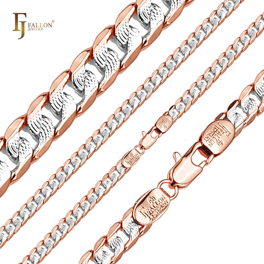 Ripple hammered Curb chains plated in 14K Gold two tone