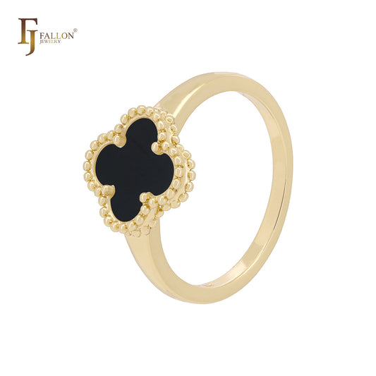 Minimalism Elegant Black or white Clover design 14K Gold Fashion Rings