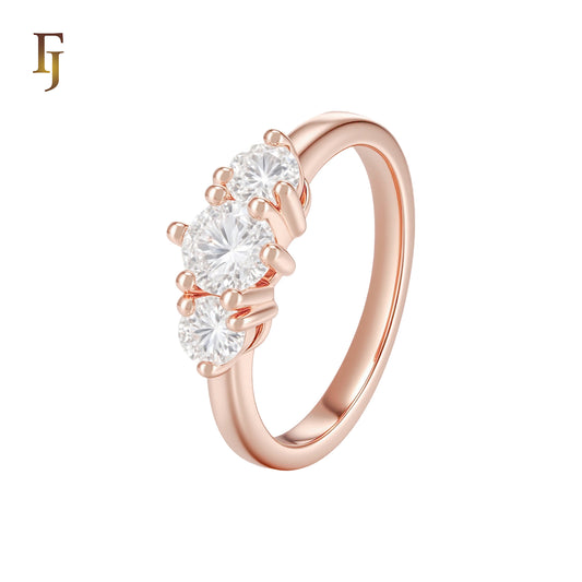 Triple White CZs Elegant Rose Gold Fashion Rings