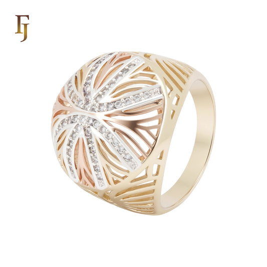Wide Filigree of tricolor plated Rose Gold, 14K Gold Fashion Rings