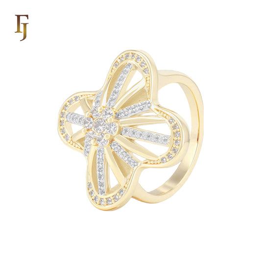 Wide Great flower of white CZs 14K Gold, two tone Fashion Rings
