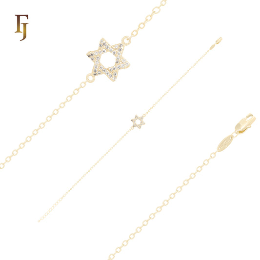 Star of David Girls Bracelet | 14K Gold Plated Adjustable Chain with Crystals, 10.5mm – FJ Jewelry