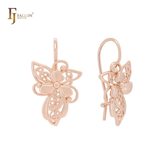 蝴蝶三叶草花形玫瑰金线钩耳环