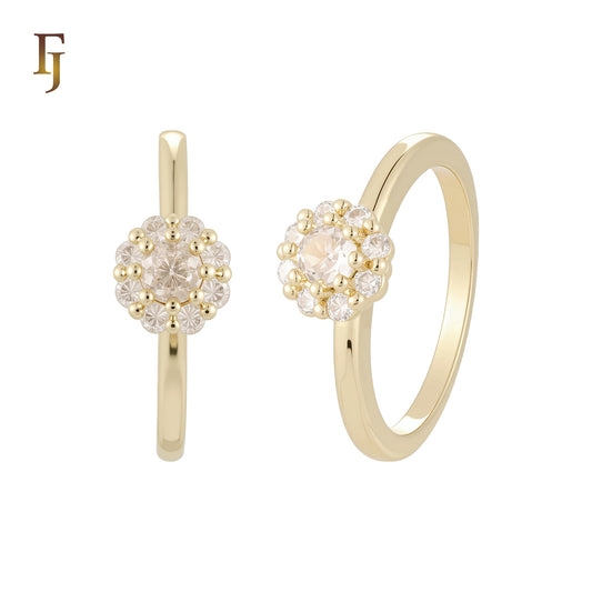 Cluster white CZs flower 14K Gold, Rose Gold Wedding Set Rings