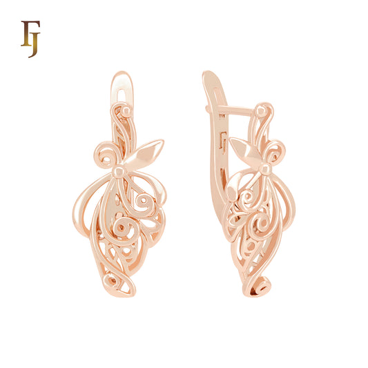 Dancing flower leaves Rose Gold Russian Lock Earrings
