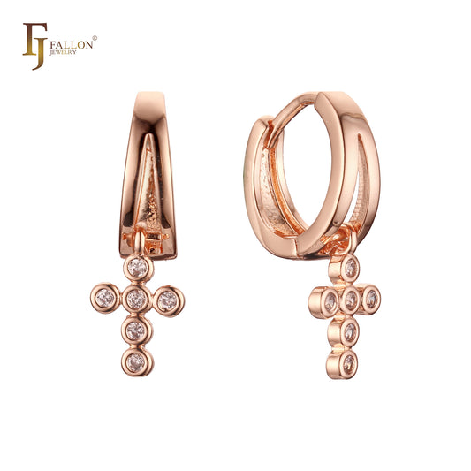 Серьги-кресты Huggie из Жёлтое золото 585 пробы с покрытием из Красное золото 585 пробы