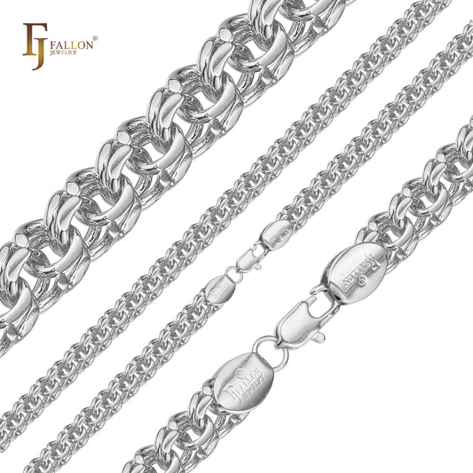 Cadenas Bismarck de oro blanco con eslabones rolo dobles y resorte