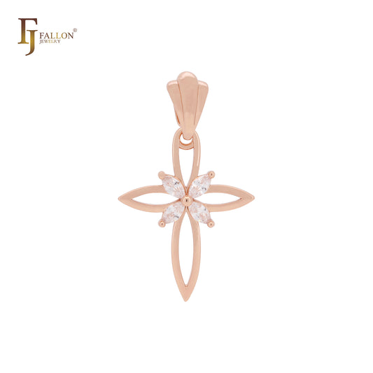 Colgante de cruz de oro rosa con circonitas blancas latinas