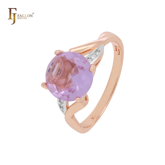 Великолепные кольца-солитеры из розового золота с фиолетовым и красным фианитом