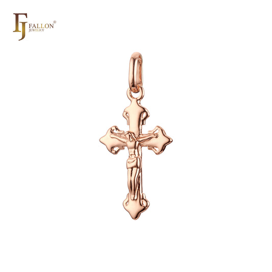 Glossy Rose Gold Orthodox Crucifix Cross Pendant