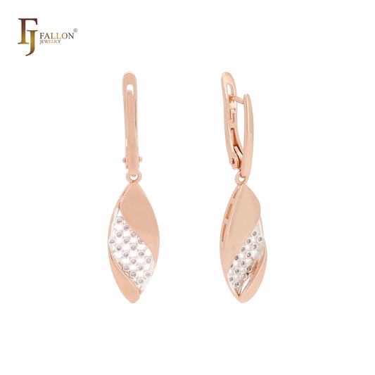 Leaves of mesh net Geometric drop Rose Gold Russian Lock Earrings
