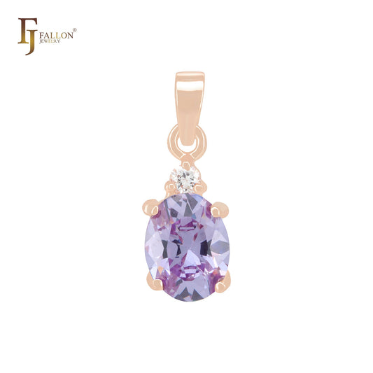 Colgante de oro rosa de 14 quilates con solitario de circonitas cúbicas de corte ovalado