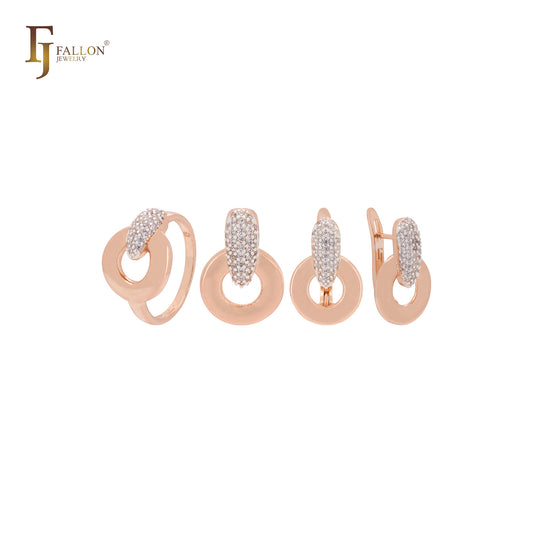 Wunderschönes luxuriöses zweifarbiges Schmuckset aus Roségold mit weißen Zirkonia-Verschlüssen, Ringen und Anhänger