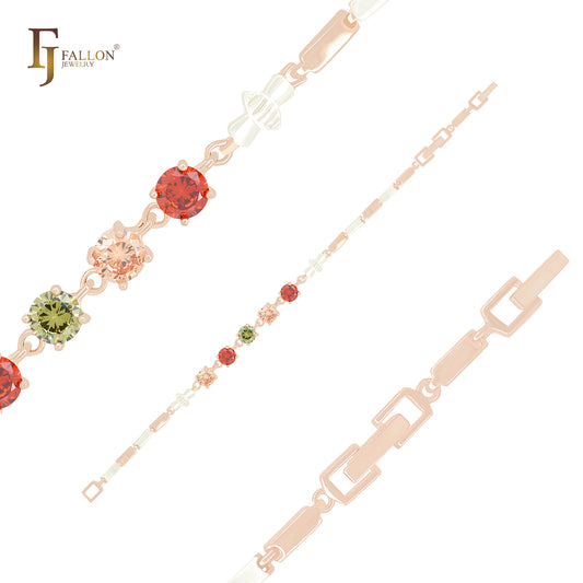 Pulseiras de ouro rosa com zircônias cúbicas coloridas em cluster