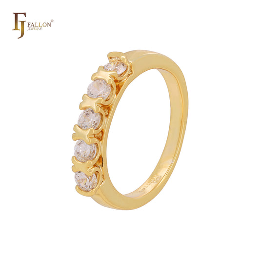 Five white CZs 14K Gold, White Gold or Silver plated Wedding Band Rings