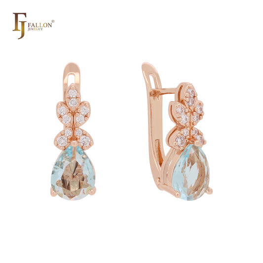 Solitaire teardrop solitaire pineapple design Rose Gold Russian Lock earrings