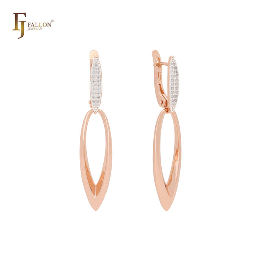 Tall Marquise with white CZs cluster Rose Gold two tone Russian Lock Earrings