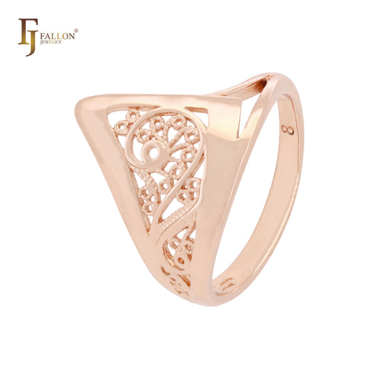 Кольца из розового золота с шевронной ажурной филигранью