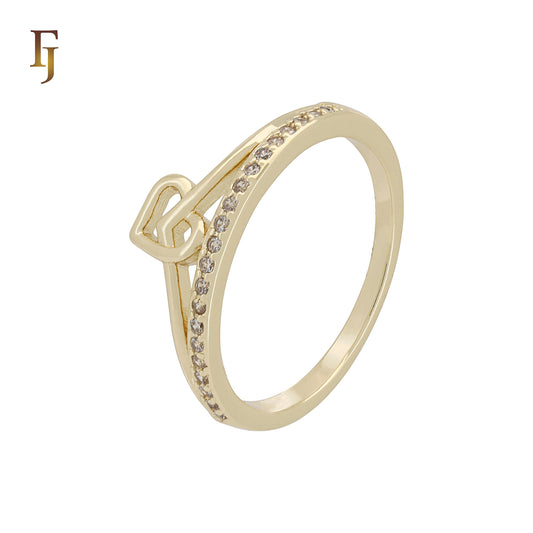 Heart Detail Gold Plated Ring | Dainty CZ Band for Women | Minimalist Love Knot Promise Ring | FJ Jewelry