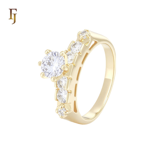 Multi 7.5mm white CZs 14K Gold Engagement Rings