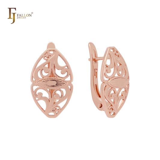 Double branches of filigree Rose Gold Russian Lock Earrings