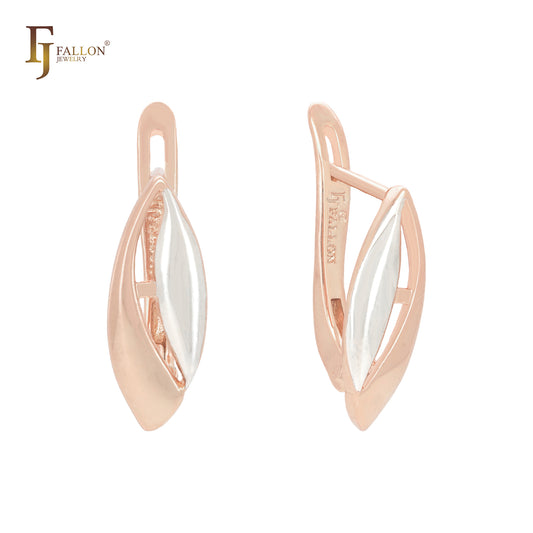 Double marquise leaves Rose Gold two tone Russian Lock Earrings
