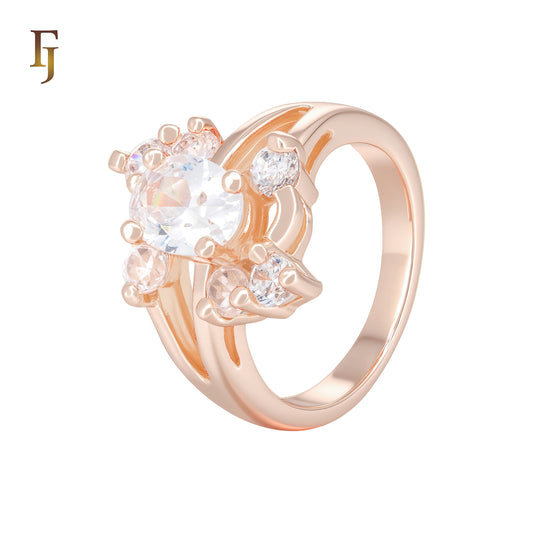 Cluster white CZs multi row Rose Gold Fashion Rings