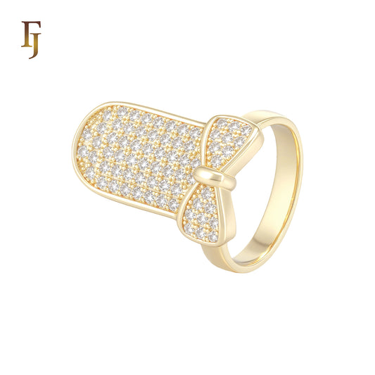 Long Cluster white CZs of ribbon 14K Gold Nail Rings