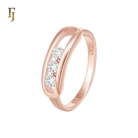 Geometric of triple white CZs Rose Gold Fashion Rings