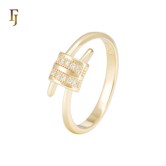 Double row crossing know of white CZs 14K Gold Fashion Rings