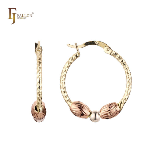 Aretes tipo argolla en Oro 14K, Oro Rosa, baño en tres colores