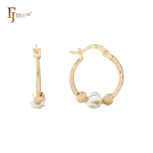 Aros de oro rosa de 14 quilates con textura de rombo y cuentas huecas